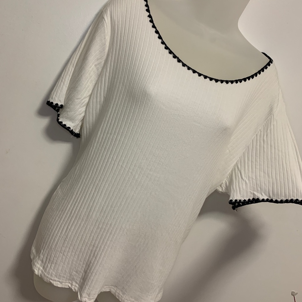 White with Round Black Neck Top
